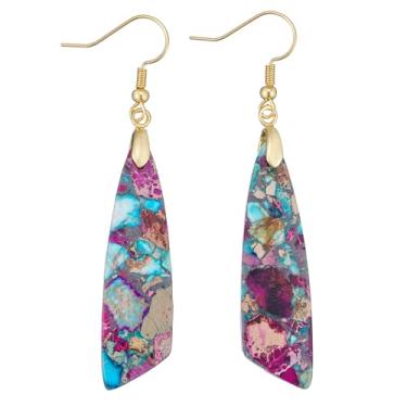 Imagem de Brincos femininos Boho de pedra preciosa azul beringela jaspe imperial brincos de ouro para mulheres