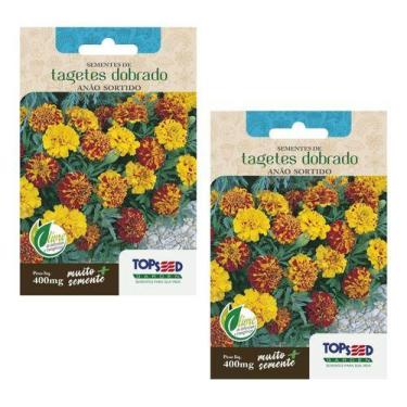 Imagem de Kit 2x Sementes De Tagete Anão Dobrado Sortido Vasos Jardins - Topseed