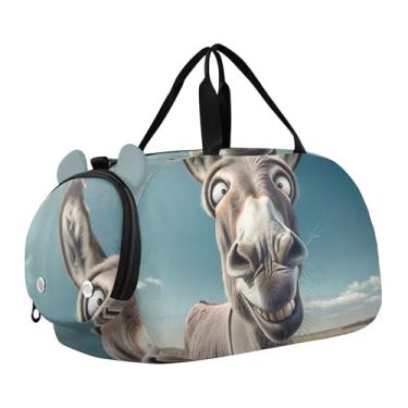 Imagem de Bolsa esportiva Dragon and Castle para meninas, bolsa de viagem noturna, para meninos e crianças, Burro engraçado com olhos cruzados, Clássico