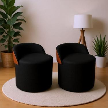 Imagem de Kit 2 Puff Curvo Com Encosto Redondo Orgânico Sala Confortável Resistente Composé Suede Corino