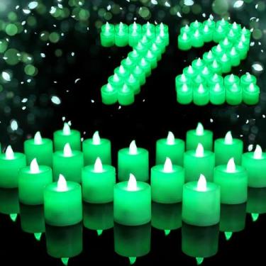 Imagem de Coume Pacote com 72 velas de luz de chá sem chama, Natal, casamento, sem chama, LED, cintilante, operada por pilha, para decoração de mesa de lua de mel (verde)