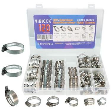 Imagem de VIBICCK Conjunto de braçadeiras de mangueira de aço inoxidável 304 para tubos, intercooler, encanamento, tubo e linha de combustível de 6 a 44 mm (kit de 120 peças)