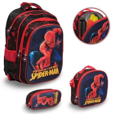 Imagem de Kit Mochila Infantil Spider Man Com Lancheira Térmica Estojo - Plike
