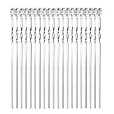 Imagem de Espetos de churrasco em aço inoxidável, palitos de kebab torcidos planos de 35 cm