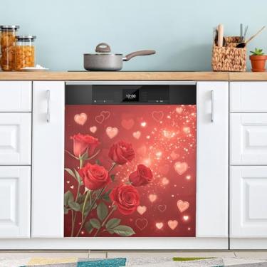 Imagem de ATTX Capa magnética para lava-louças Dia dos Namorados Roses | Adesivo decorativo de eletrodomésticos de 58,4 cm x 66 cm para armários domésticos e eletrodomésticos #318