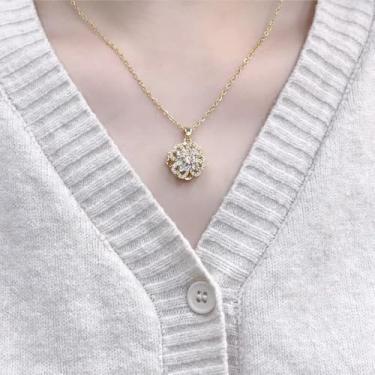 Imagem de Colar feminino com pingente giratório de trevo CZ banhado a ouro, moderno, cristal, coração, trevo, folha, elos ajustáveis, joia de aniversário do dia de São Patrício, 45,7 cm