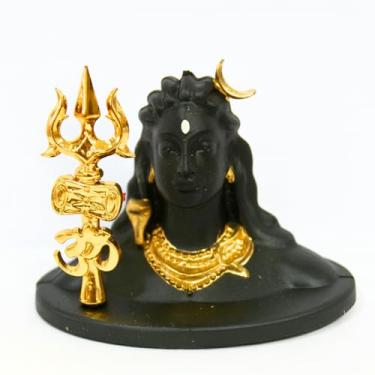 Imagem de Home Genie Ídolo Shiva com Trishul – Estátua decorativa de resina preta e acabamento dourado para quarto Pooja, casa, escritório e presente festivo