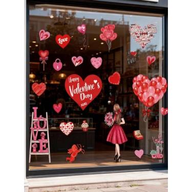 Imagem de Adesivos de janela 3Valentines dupla face rosa vermelho amor coração janela decalques para janela feliz dia dos namorados para casa casamento festa aniversário loja vidro decoração de férias