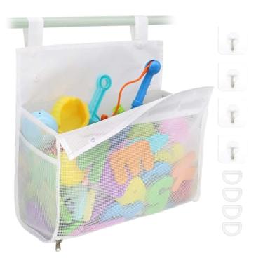 Imagem de AUNMAS Organizador do Brinquedo do Banho, Grande Saco de Armazenamento Suporte Brinquedo da Banheira Respirável Caddy Chuveiro da Malha para a Banheira Banheiro (Branco)