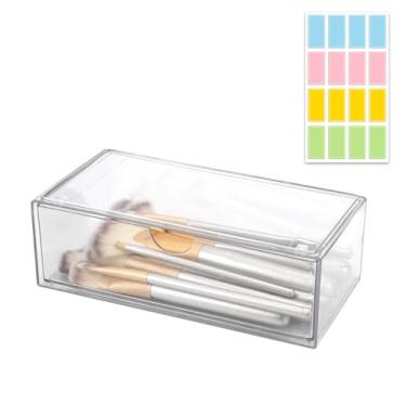Imagem de 1 suporte quadrado Qtip, suporte de bola de algodão transparente com compartimentos, recipiente empilhável de algodão, organizador de cosméticos para vasilhas de banheiro, maquiagem (1 peça