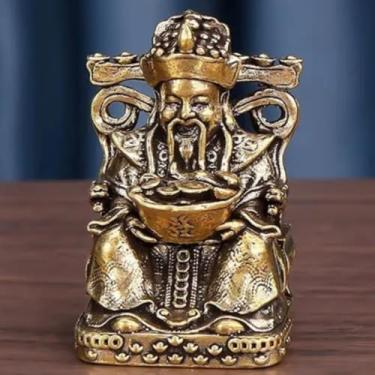 Imagem de FENNYYAR Ornamento de latão puro, mini God of Wealth, 4,9 cm, 4,9 cm, decoração de mesa para sala de estar e escritório em casa