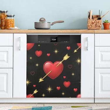 Imagem de ATTX Capa magnética grande e brilhante de coração vermelho | Adesivo decorativo de eletrodomésticos de 58,4 cm x 66 cm para armários domésticos e eletrodomésticos #338