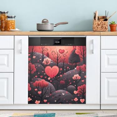Imagem de SEHANY Capa magnética para lava-louças com tema de amor dos namorados, adesivos magnéticos decorativos antiarranhões para painel de geladeira e lava-louças, decoração de casa dos namorados 58 x 66 cm
