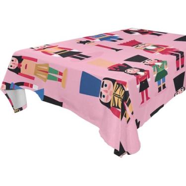 Imagem de Blueangle Toalha de mesa com personagens de quebra-nozes de Natal – Toalha de mesa retangular de tecido impermeável resistente a manchas e poliéster para ambientes internos e externos, 152 x 228 cm