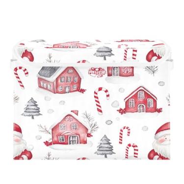 Imagem de SEHANY Linda caixa de armazenamento de Papai Noel de Natal com tampas e alças, organizador de cestas de armazenamento de tecido dobrável, caixas de armazenamento de cubos grandes para roupas, cobertor