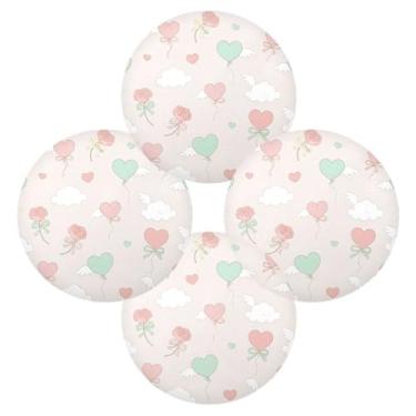 Imagem de Wassud Jogo americano conjunto de 4 tapetes redondos de nuvem de balões de coração para cozinha e jantar tapetes laváveis resistentes ao calor para decoração de mesa 39 cm