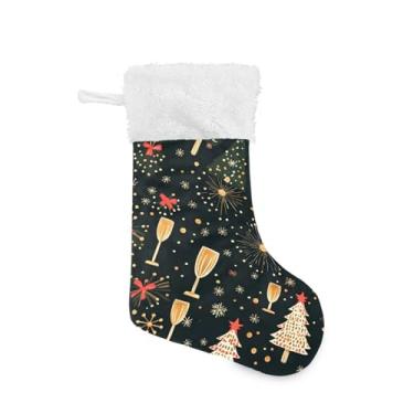 Imagem de Wassud Meias de Natal de Ano Novo com Fogos de Artifício Meias Grandes de Natal 45,7 cm com Punho Branco Pendurado Decoração de Férias Pacote com 2