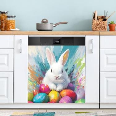 Imagem de SEHANY Capa magnética de conto de fadas fofo coelhinho da Páscoa, adesivos magnéticos decorativos antiarranhões para painel de geladeira e lava-louças, decoração de flores de fazenda de cozinha