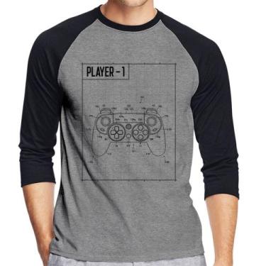 Imagem de Camiseta Raglan Player 1 Controle Joystick Manga 3/4 - Foca na Moda, C