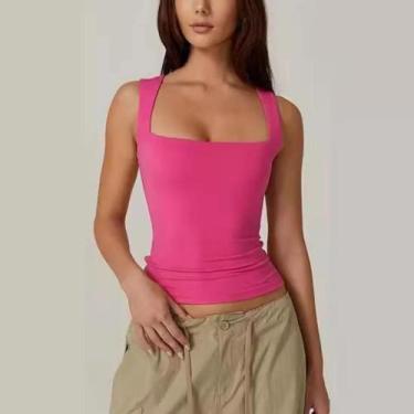 Imagem de Top Sem Mangas De Decote Quadrado Rosa Gótico Para Mulheres, Camiseta 