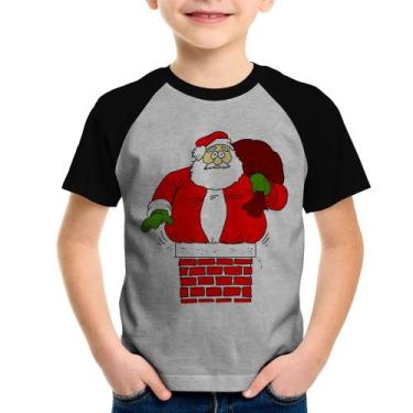 Imagem de Camiseta Raglan Infantil Papai Noel Chaminé - Foca na Moda, Cinza, Pre