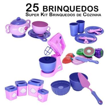 Imagem de Kit Cozinha Infantil Batedeira Forminhas Xícaras Pires 25pç - CLICKCOM