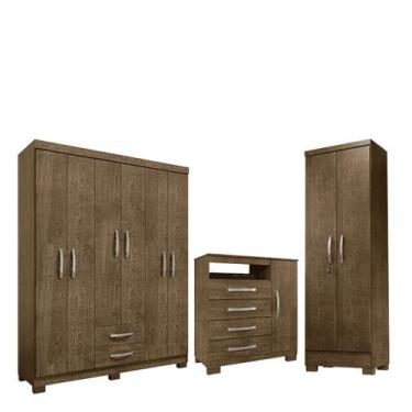 Imagem de Conjunto Guarda Roupa 6 Portas com Cômoda e Multiuso - EdeCasaMoveis, 