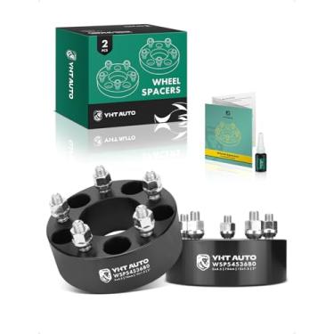 Imagem de YHTAUTO Espaçadores de roda 5x4,5 polegadas 5 polegadas compatível com Toyota, Ford, Jeep, Honda, Dodge, KIA, Hyundai, Chrysler e Mazda Espaçadores de pneu 5 x 114,3 mm com parafusos 12 x 1,5 pinos 73 mm furo do cubo 5 pinos 2 peças adaptador de roda preto
