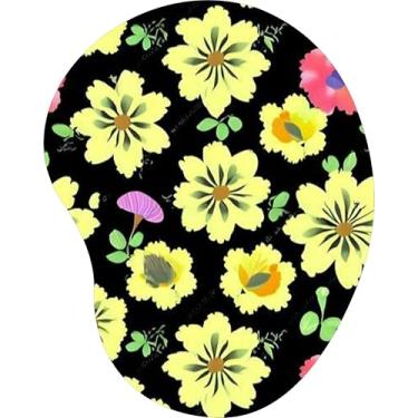 Imagem de Mouse Pad Ergonômico Gota Flores Amarelas e Folhas Verde Limão