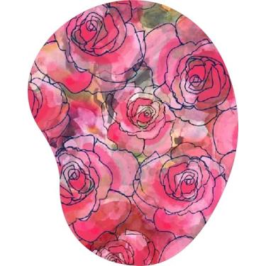 Imagem de Mouse Pad Ergonômico Gota Rosas Aquarela Rosa Forte