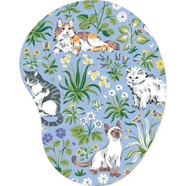 Imagem de Mouse Pad Ergonômico Gota Gatos Diversos e Flores Campo Azul