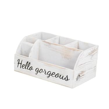 Imagem de IEUDNS Caixa organizadora de mesa de madeira com suporte para secador de cabelo, elegante e simples, para guardar cosméticos, ideal para penteadeira ou