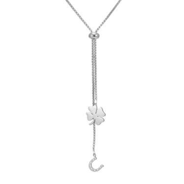 Imagem de Dreamtimes Colar de trevo de quatro folhas para mulheres, ferradura com quatro folhas, trevo da sorte, colar com pingente de boa sorte, colares longos ajustáveis em Y, Medium, Aço inoxidável, Sem