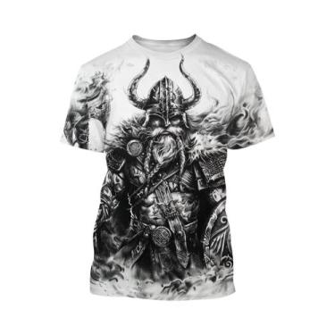 Imagem de Camiseta Masculina Preta E Branca Com Estampa De Tatuagem 3D, Estilo H