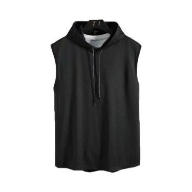 Imagem de Camiseta Sem Mangas Com Capuz Para Homens Moda Verão 2024 Roupas De Es