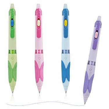 Imagem de M&G 4 canetas de gel apagáveis, caneta de tinta azul retrátil de ponta fina de 0,5 mm, canetas apagáveis com aderência confortável para anotações e palavras cruzadas