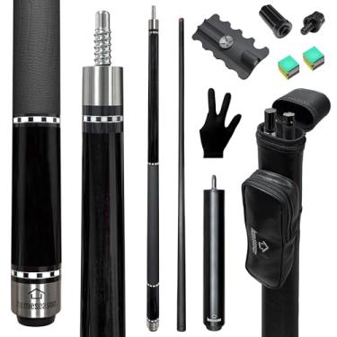 Imagem de HomeSeason Taco de sinuca de fibra de carbono de 147 cm com extensão rosqueada e estojo de couro, bastão profissional de 595 g para bilhar, ponta de 13 mm (preto)