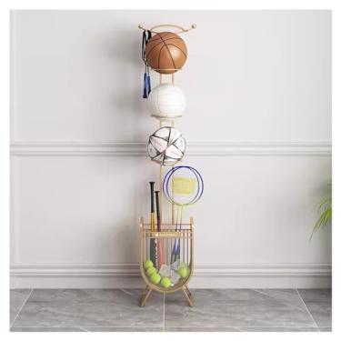 Imagem de ZDJZMGZ Suporte de armazenamento de bola esportiva rack de armazenamento de basquete vertical suporte de 2 bolas/3 bolas independentes suporte de exibição de armazenamento com cesta para garagem