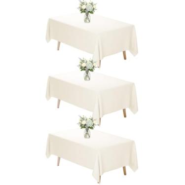 Imagem de Fixwal Toalha de mesa retangular marfim 152 x 251 cm, pacote com 3 toalhas de mesa de tecido de poliéster de 1,8 m, capas de mesa retangulares para festa, banquete, jantar, aniversário, casamento