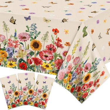 Imagem de Adirasenotek 3 peças de toalha de mesa floral de primavera borboleta de flores silvestres descartáveis decoração de mesa floral decoração de festa para verão primavera chá de chá de aniversário