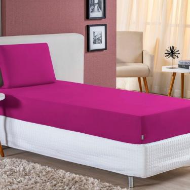 Imagem de Jogo De Cama Solteiro Nobre 2 Peças Lençol Com Elástico De 30cm De Altura Malha 100% Algodão - Pink