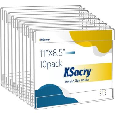 Imagem de KSacry 10 peças de suporte de placa de acrílico 28 x 21 cm, suportes horizontais de parede com adesivo, molduras de plástico transparente, suporte de sinal de exibição de papel para escritório, casa