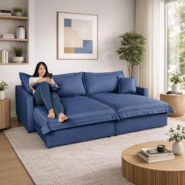 Imagem de Sofá Bali Living Retrátil com Almofadas Soltas 2,20 em Linho Cor: Marr