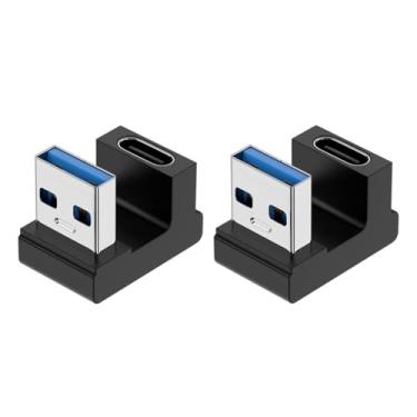 Imagem de Strhowill Pacote com 2 adaptadores USB A macho de 180 graus para USB C fêmea, conector de cabo em forma de U em ângulo traseiro oposto suporta 10 Gbps e transferência de dados, para laptops/smartphone