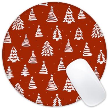 Imagem de Tapete de rato redondo de Natal Feliz Natal, Papai Noel, com base de borracha antiderrapante e borda costurada para computador sem fio, laptop, acessórios de mesa de escritório 20 x 20 cm