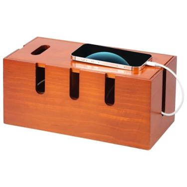 Imagem de Organizador de mesa com cordão de madeira, caixa organizadora de cabos grande de 30,5 x 14 x 12,7 cm para gerenciamento de cabos ocultos elétricos, caixa organizadora de cabos para mesa, casa