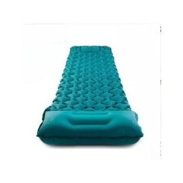 Imagem de ColchãO Colchão Inflável De Acampamento Ao Ar Livre Com Travesseiro Almofada Ultraleve Caminhadas Viagem Bomba Embutida(verde claro)