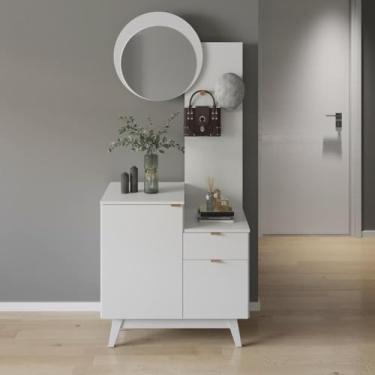 Imagem de Aparador com Espelho 80cm 2 Portas e 1 Gaveta Flex Retrô Multimóveis Cr50222 Branco