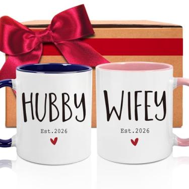 Imagem de ZWV Conjunto de canecas de cerâmica Wifey & Hubby 2026 - Presente de casamento para casais, recém-casados, aniversário e dia dos namorados - Lembrança romântica engraçada -133