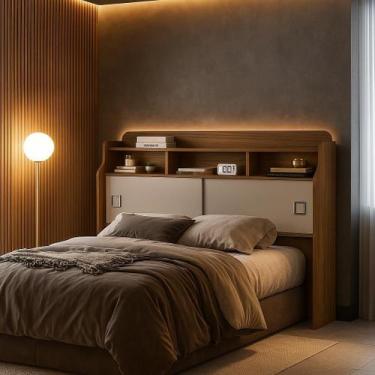 Imagem de Cabeceira Box Casal 1,40 Jessica Com Prateleira Nicho e Porta de Corre